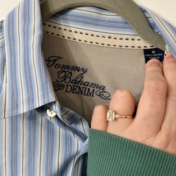Tommy Bahama Denim Blue Stripe Long Sleeve Button Up Cotton Shirt Size Medium - Picture 3 of 4